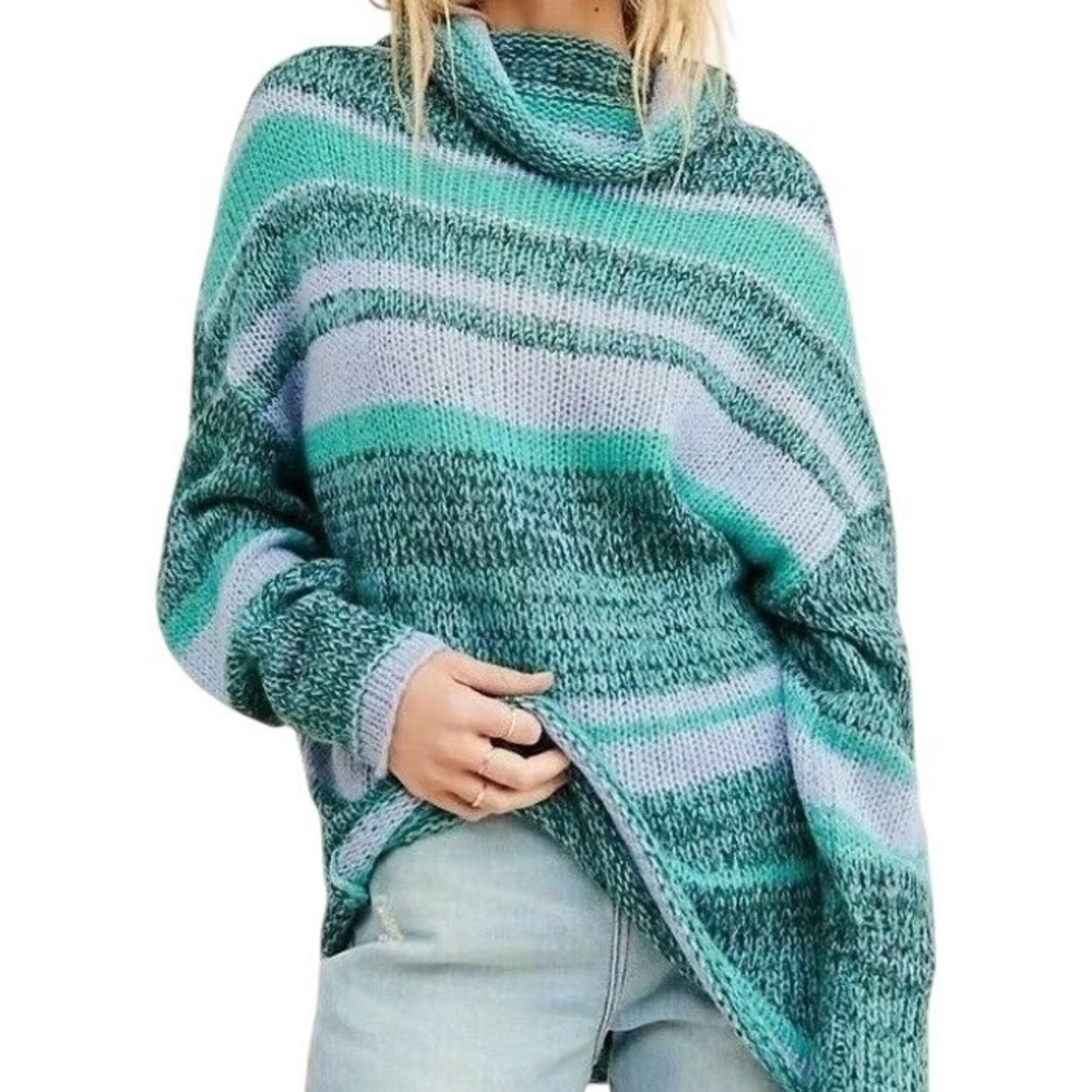 Free People Candy Stripe Tunic Sweater in Waterfalls Combo